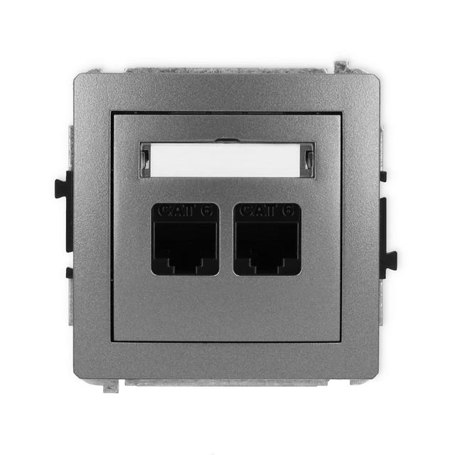DECO Mechanizm gniazda komputerowego podwójnego 2xRJ45, kat. 6, 8-stykowy grafitowy