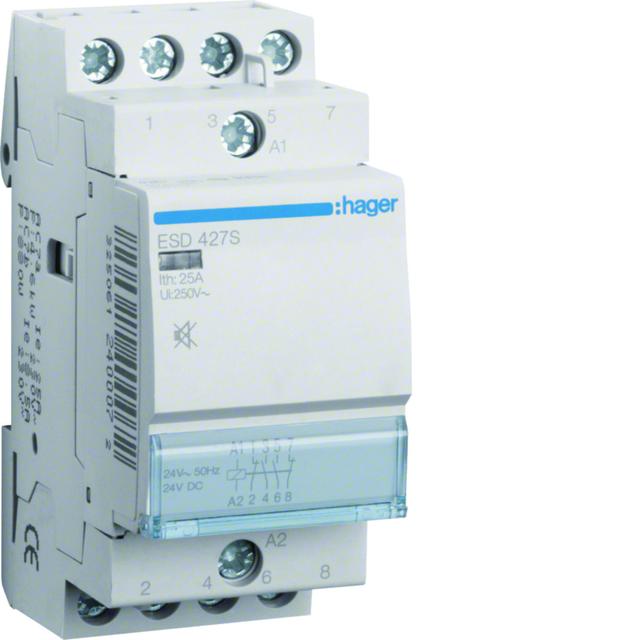 Stycznik modułowy cichy 24V AC 2Z+2R 25A AC-7A B ESD427S HAGER