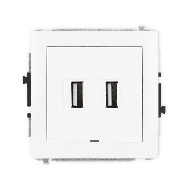 DECO Mechanizm gniazda podwójnego 2xUSB A-A 2.0, bez pola opisowego biały