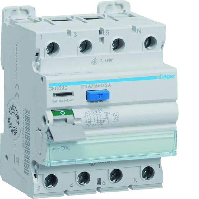 RCCB Wyłącznik różnicowoprądowy 3P+N 125A 300mA 10kA AC CFC690 HAGER