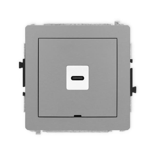 DECO Mechanizm gniazda pojedynczego 1xUSB C-C, bez pola opisowego szary mat