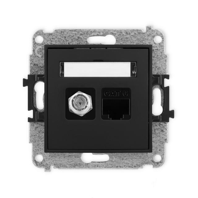 MINI Mechanizm gniazda antenowego poj. typu F (SAT) + gniazda komp. poj. 1xRJ45, kat. 6, 8-stykowy c