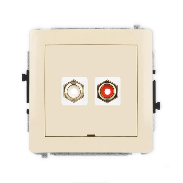 DECO Mechanizm gniazda podwójnego RCA, bez pola opisowego (typu cinch - biały i czerwony, pozłacany)