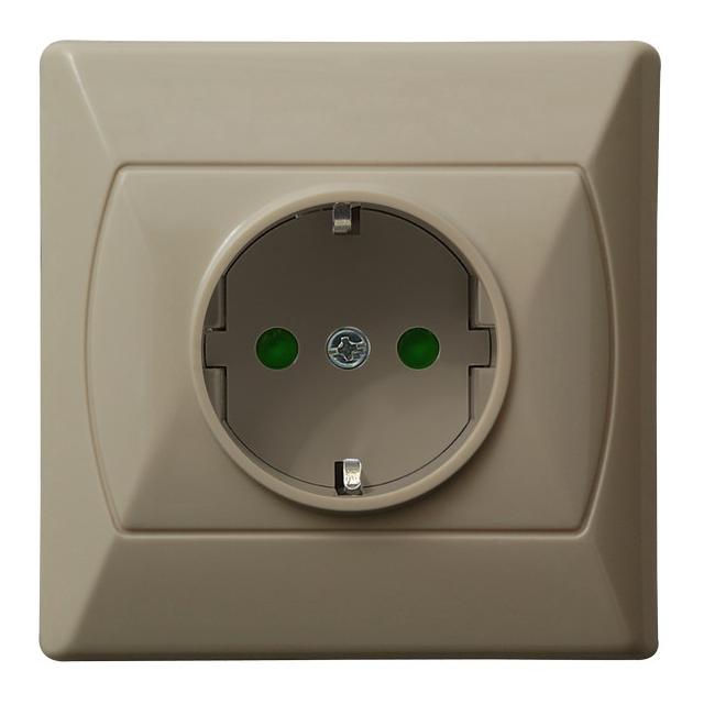 AKCENT Gniazdo pojedyncze z uziemieniem schuko z przesłonami torów prądowych - kolor beżowy