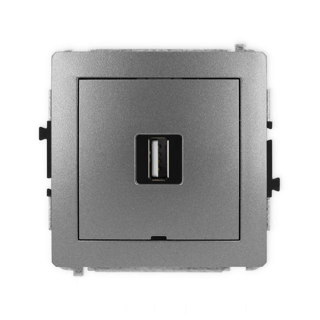 DECO Mechanizm gniazda pojedynczego USB A-A 2.0, bez pola opisowego grafitowy