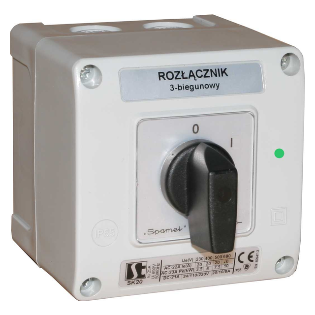 Łącznik Krzywkowy 10A, Rozłącznik 1-0-2 (2 - biegunowy),  w obudowie OB11, z lampką