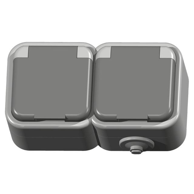 DELFINA Gniazdo podwójne z uziemieniem wieczko w kolorze wyrobu - kolor szary