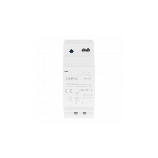 ZASILACZ IMPULSOWY MONTOWANY NA SZYNIE TH-35 (DIN) , 30W, 12V DC TYP: ZTM-30/12