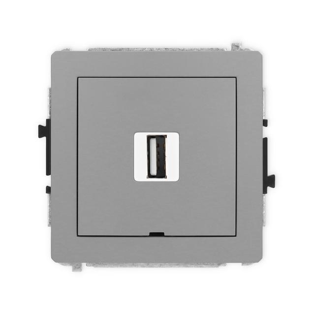 DECO Mechanizm gniazda pojedynczego USB A-A 2.0, bez pola opisowego szary mat