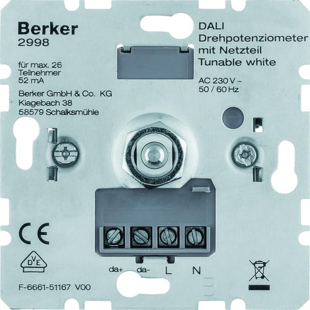 BERKER one.platform Potencjometr obrotowy DALI z wbudowanym zasilaniem Tunable White 2998 HAGER