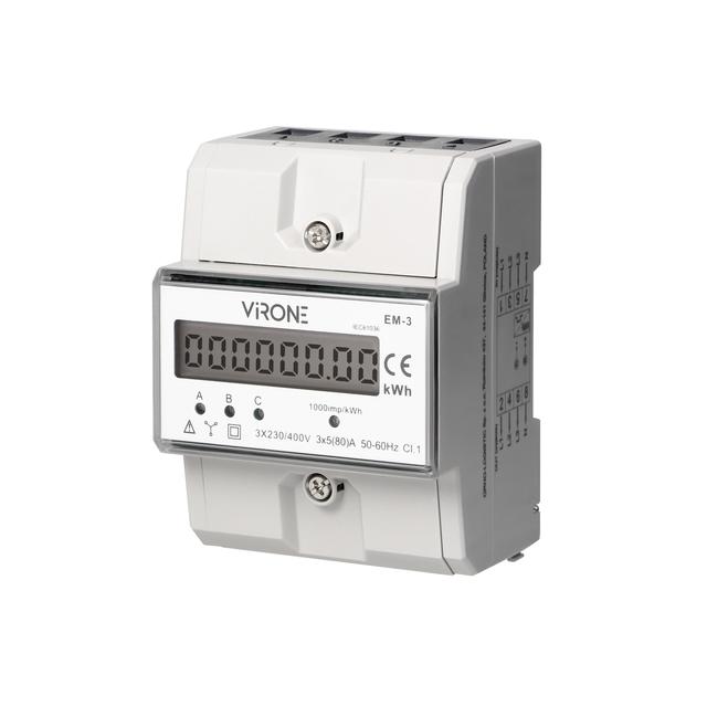 3-fazowy wskaźnik zużycia energii elektrycznej 80A 3 moduły DIN TH-35mm EM-3 ORNO