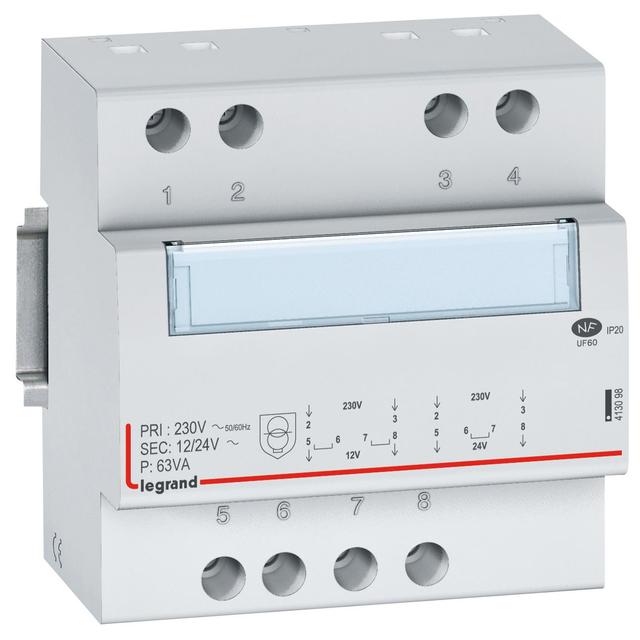 MODUŁOWY TRANSFORMATOR BEZPIECZEŃSTWA TR363 12/24 63VA, Legrand