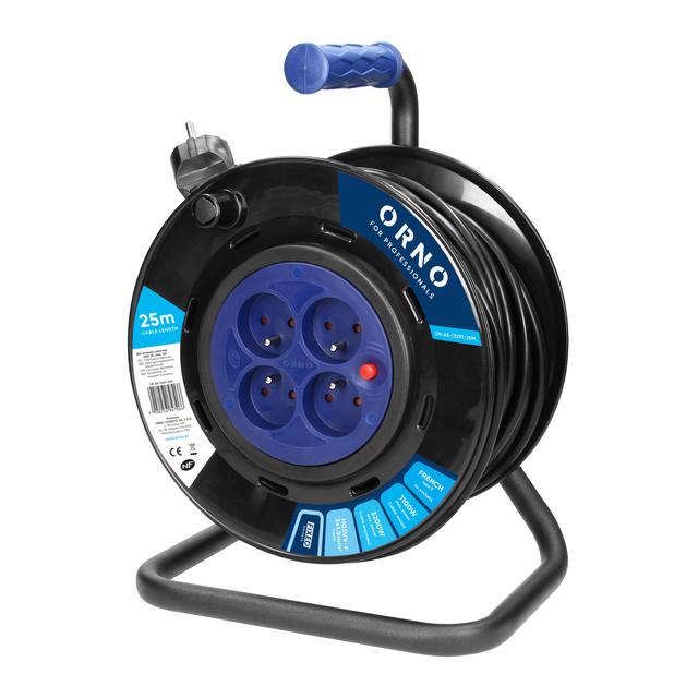 Przedłużacz bębnowy, 4 gniazda 2P+Z, kabel PVC H05VV-F 3x1,5mm2, długość 25m, stałe gniazda, termik,