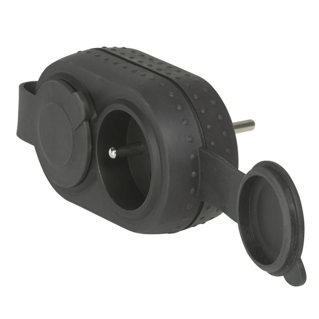 Rozgałęźnik 2-Gniazdowy Z/U Z Zatyczkami IP44 Czarny Helmo 050470 LEGRAND