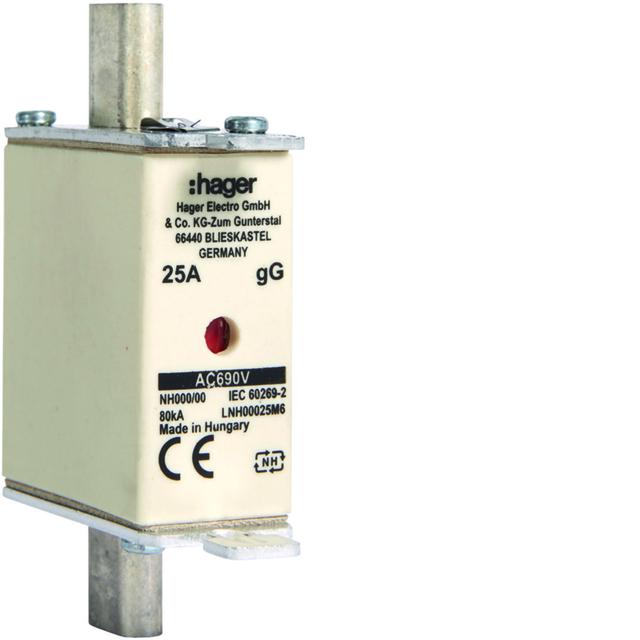 Wkładka bezp. nożowa NH00 wsk.podw. uchwyt nieiz. gG 25A 690VAC LNH00025M6 HAGER