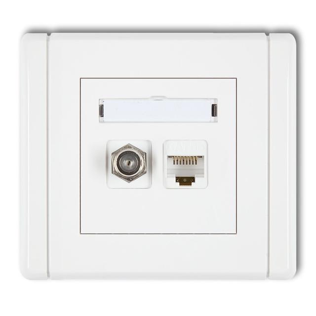FLEXI Gniazdo antenowe poj. typu F (SAT) + gniazdo komp. poj. 1xRJ45, kat. 5e, 8-stykowe biały