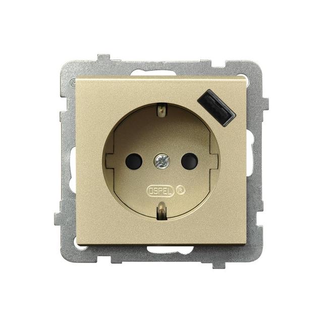 SONATA Gniazdo pojedyncze z uziemieniem schuko z przesłonami torów prądowych, z ładowarką USB - kolo