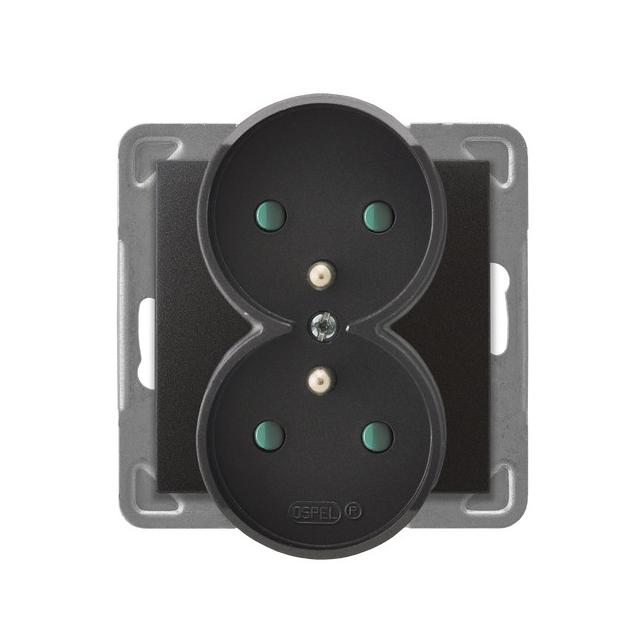 IMPRESJA Gniazdo podwójne z uziemieniem z przesłonami torów prądowych, moduł bez ramki - kolor antra