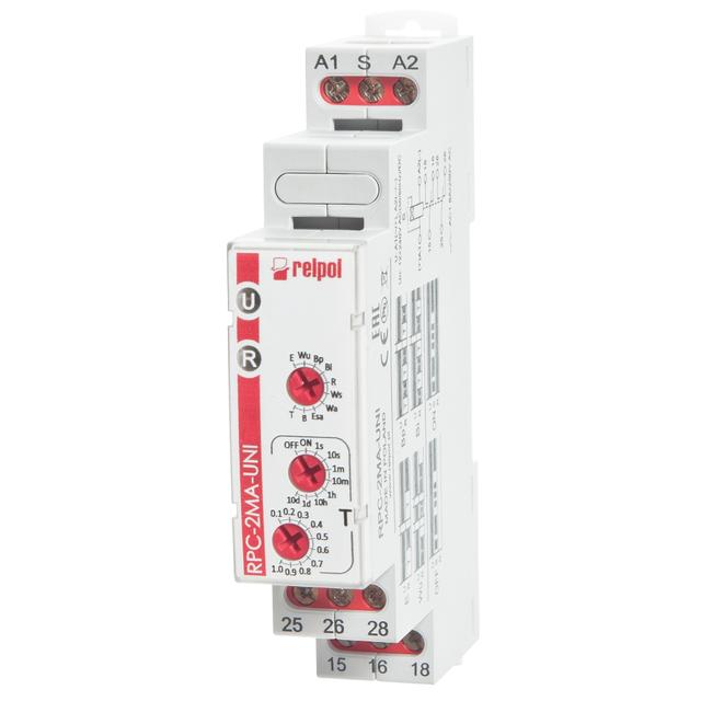 Przekaźnik czasowy 1P 1sek‑10dni 12‑240V AC/DC 50/60 Hz wielofunkcyjny RPC‑1MC‑UNI 863216 RELPOL