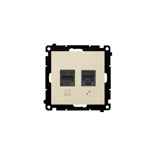 Simon 55 Gniazdo komputerowe RJ45 kategoria 5e + telefoniczne RJ12 Szampański mat T5F.01/144 KONTAKT
