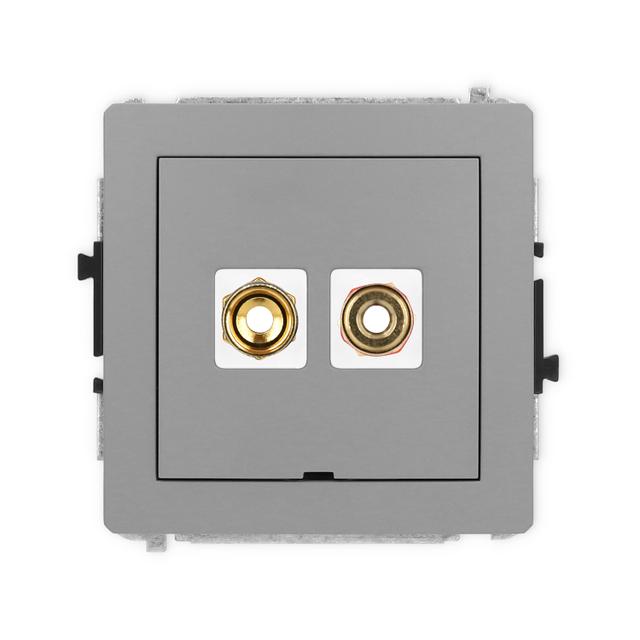 DECO Gniazdo podwójne głośnikowe pojedynczego, bez pola opisowego (typu banan - czerwony i czarny, pozłacany, 4 mm2, skręcany) szary mat 27DGGBO-4 KARLIK