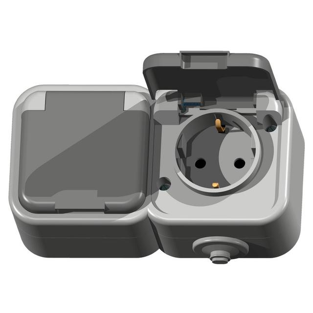 DELFINA Gniazdo podwójne z uziemieniem schuko wieczko w kolorze wyrobu - kolor szary