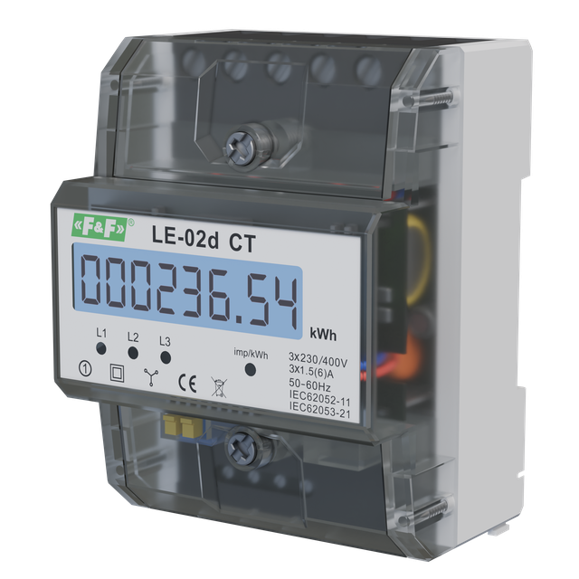 Licznik energii elektrycznej - trójfazowy z programowalną przekładnią wyświetlacz LCD kl.1 LE-02D-CT F&F
