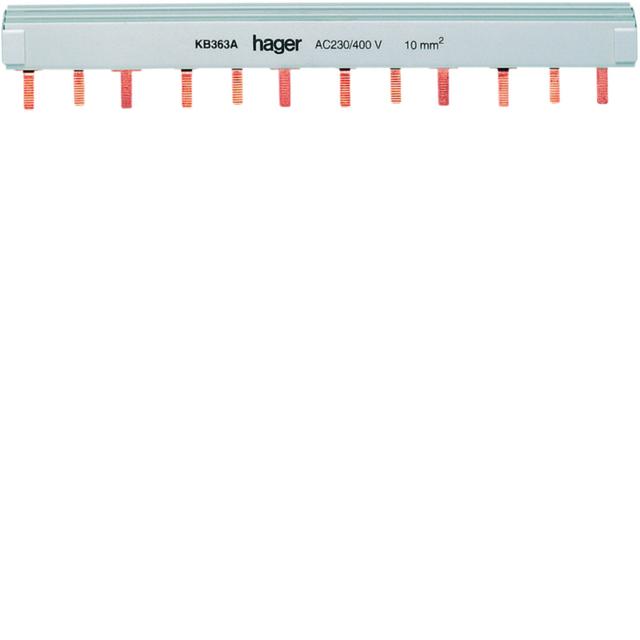 Szyna grzebieniowa kołkowa pozioma 3P 10mm2 12M KB363A HAGER