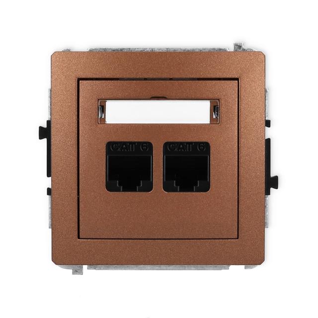 DECO Mechanizm gniazda komputerowego podwójnego 2xRJ45, kat. 6, 8-stykowy brązowy metalik