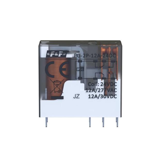 Przekaźnik 2xNO/NC obciążalność (na kanał) 12A/277V AC lub 12A/30V DC,napięcie zasilania cewki 24V F PG-2P-12A-24DC F&F