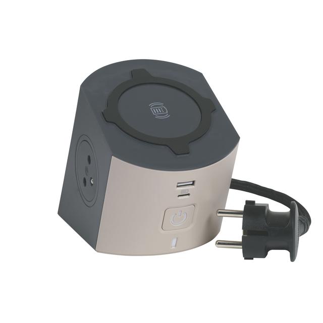 Przedłużacz Stacja Ładowania: 2-Gniazdowy Z/U Usb A+C Ładowarka Indukcyjna Z Przewodem 2Mb 1,5Mm2 Latte/Grafitowy Helmo 049402 LEGRAND