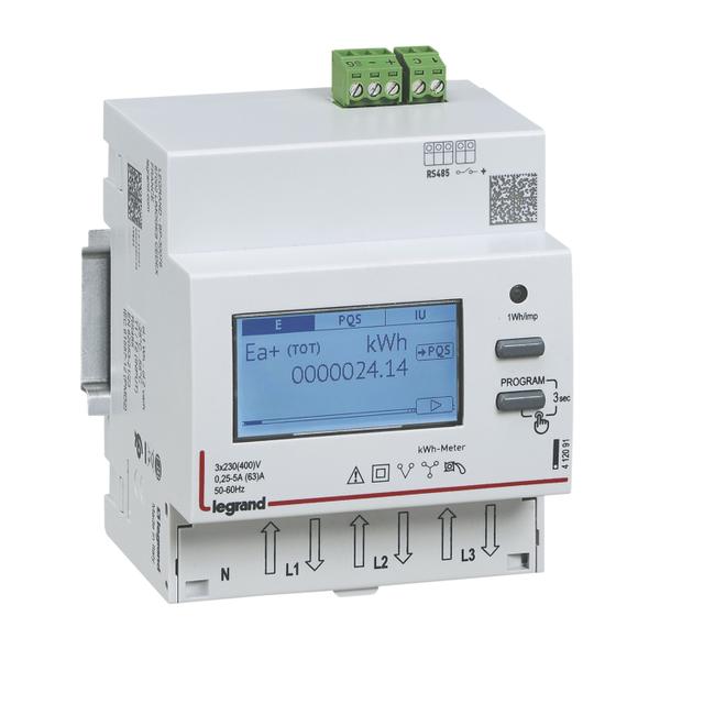 Licznik Energii Pomiar Bezpośredni 3 Fazowy 63A Z Wyjściem Rs485 2 Taryfy 412093 LEGRAND