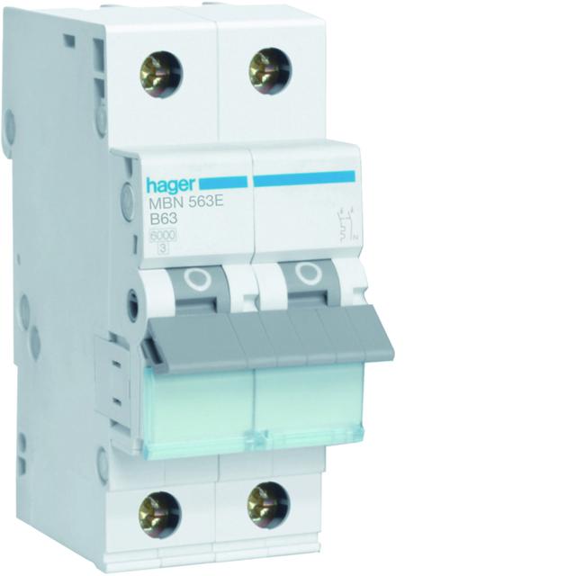 MCB Wyłącznik nadprądowy 6kA 1P+N B63A MBN563E HAGER
