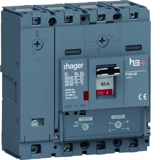 MCCB Wyłącznik mocy h3+ P160 4P 63A 50kA TM HMS064DC HAGER