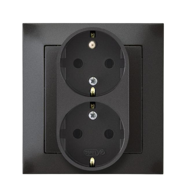 IMPRESJA Gniazdo podwójne z uziemieniem schuko kompletne z ramką - kolor antracyt