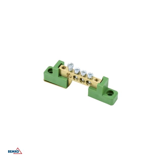 LISTWA ZACISKOWA NA IZOLATORACH PŁASKICH 6x9 4-TOROWA ZIELONA