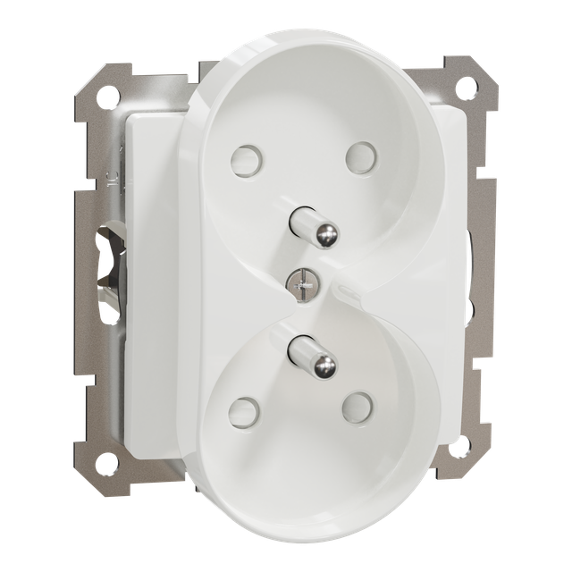 Sedna Elements, gniazdo 2x2P+PE z przesłonami do ramek Elements, białe