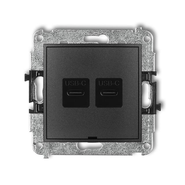 MINI Ładowarka USB podwójna 2xUSB C, 20W max., bez pola opisowego grafitowy 11MCUSBBO-7 KARLIK