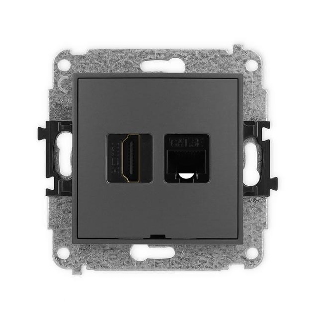 ICON Mechanizm gniazda pojedynczego HDMI 2.0 + gniazda komp. poj. 1xRJ45, kat. 5e, 8-stykowy, bez po