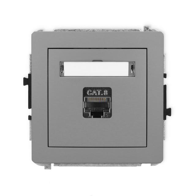 DECO Mechanizm gniazda komputerowego pojedynczego 1xRJ45, kat. 8, ekranowany, 8-stykowy szary mat