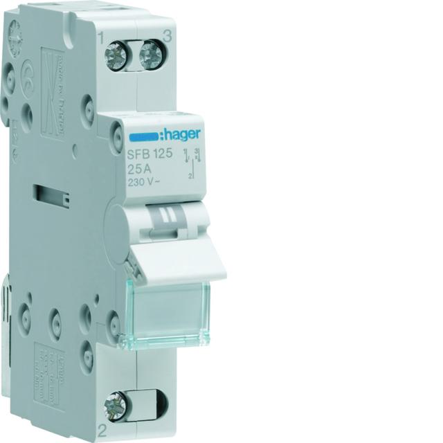 Modułowy przełącznik instalacyjny I-0-II punkt wspólny od dołu 1P 25A 230VAC SFB125 HAGER