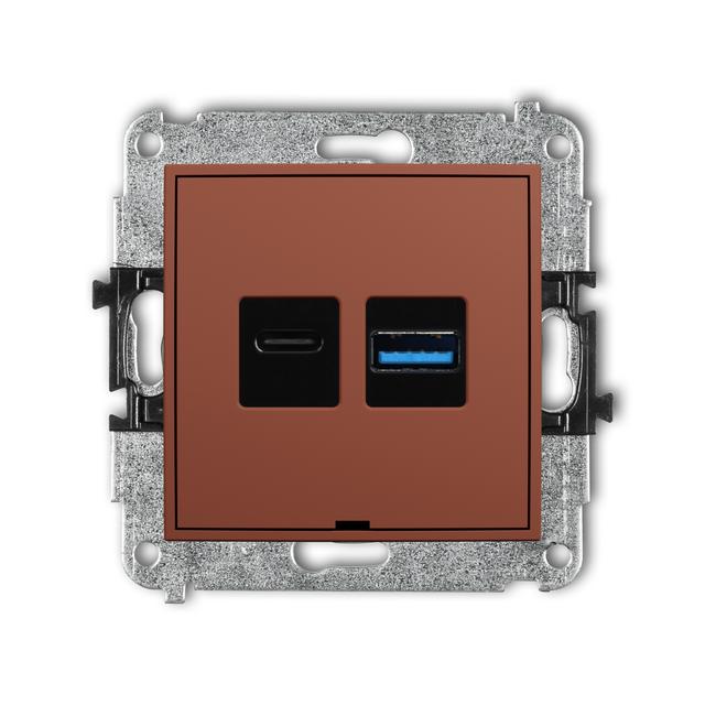 ICON Mechanizm ładowarki USB podwójnej USB C + USB A, 20W max., bez pola opisowego terakota