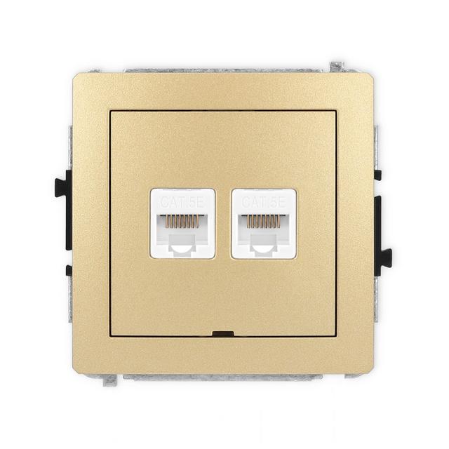 DECO Mechanizm gniazda komputerowego podwójnego 2xRJ45, kat. 5e, 8-stykowy, bez pola opisowego złoty