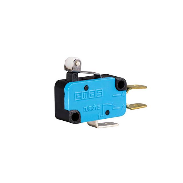 Mikroprzełącznik, zestyk przełączny 1NO+1NC, krótka dźwignia z rolką z tworzywa