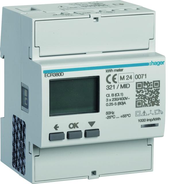 agardio.measure Licznik energii elektrycznej 3-fazowy, 80A 4M, Modbus, MID ECR380D HAGER