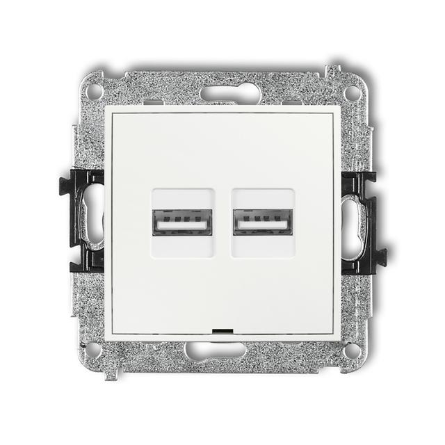 MINI Ładowarka USB podwójna 2xUSB A, 15,5W max., 5V, 3.1A, bez pola opisowego biały mat 25MCUSBBO-6 KARLIK