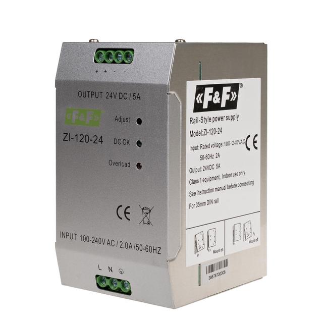 Zasilacz impulsowy przemysłowy nap. wej. 90-264V AC/120-370V DC P=120W nap. Wyj. 24V DC ZI-120-24V F&F
