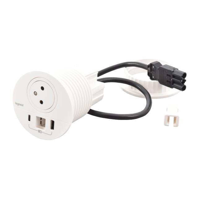 INCARA: DISQ 80 - 2P+Z / USB A+C / WYJŚCIE KABLOWE - 0,5 M WIELAND-BIAŁY, Legrand