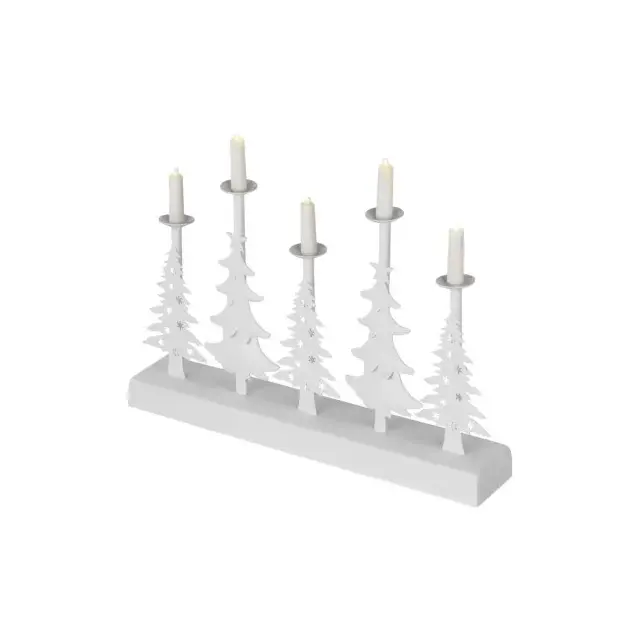 Dekoracje - świecznik biały 5 LED 24 cm, 2x AA ciepła biel, IP20, timer