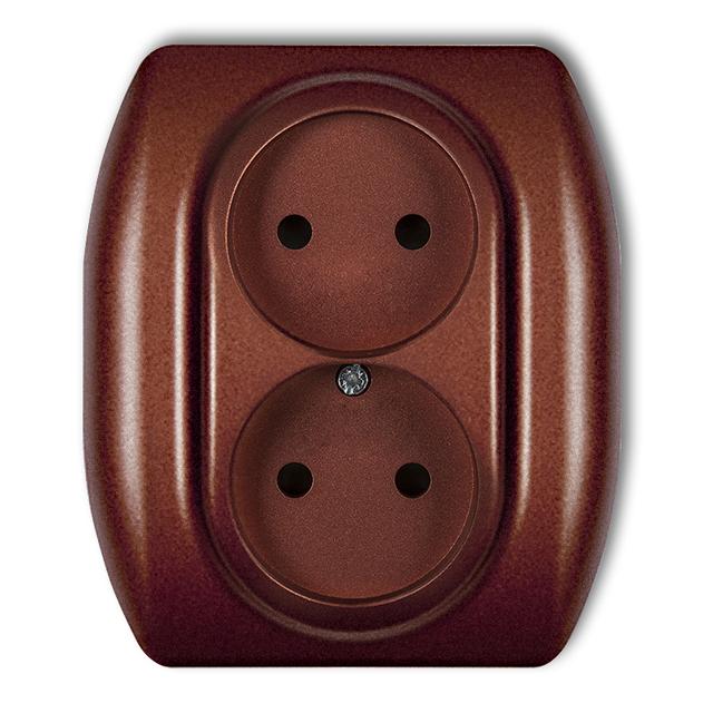 TREND Gniazdo podwójne bez uziemienia 2x2P (przesłony torów prądowych) brązowy metalik